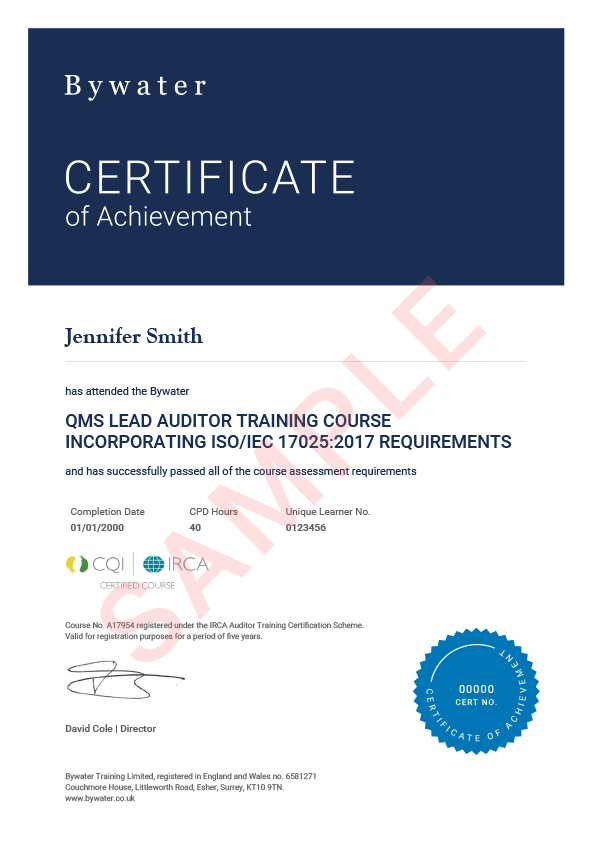 ISO 17025 Lead Auditor Certificate