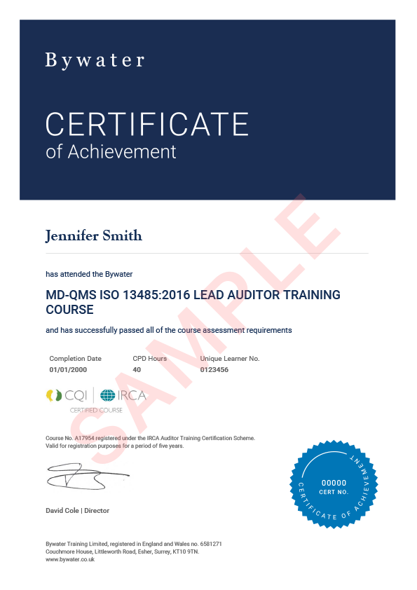 ISO 13485 Lead Auditor Certificate
