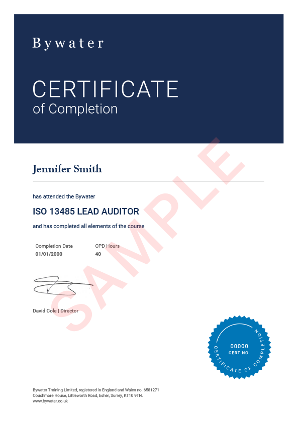 ISO 13485 Lead Auditor Certificate